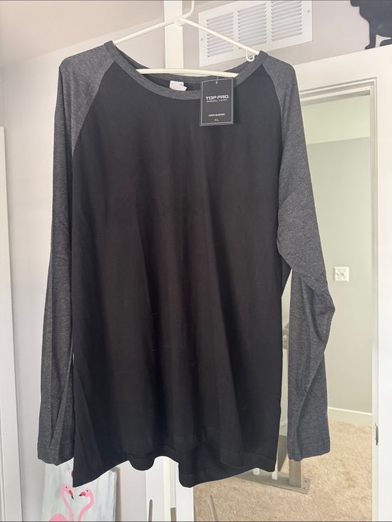 top pro Other - Men's Black Long Sleeve Raglan Shirt with Gray Sleeves
